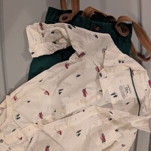 Carter's Cream and Green Baby Outfit with Car Print
